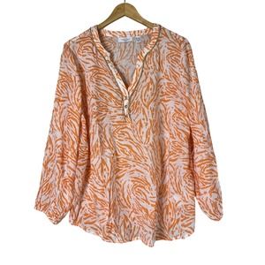 A575908 SUSAN GRAVER Passport Printed Woven Tunic Tangerine Twist Petite L